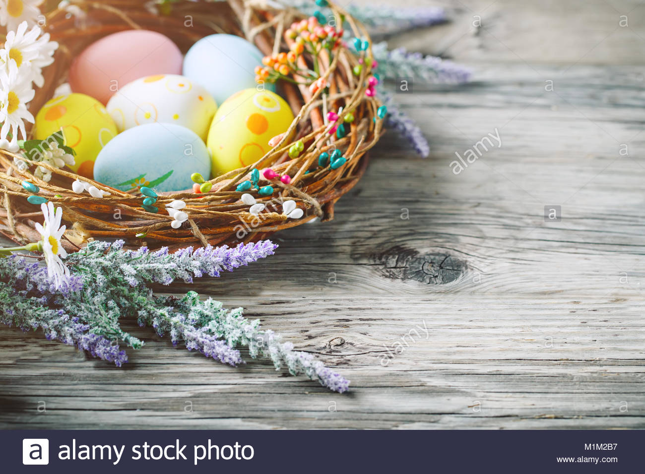Happy Easter Congratulatory easter background Easter eggs and