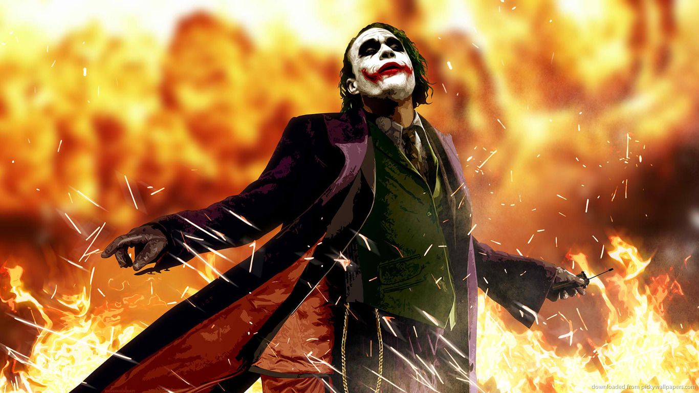 Download 1366x768 Joker In Flames Wallpaper