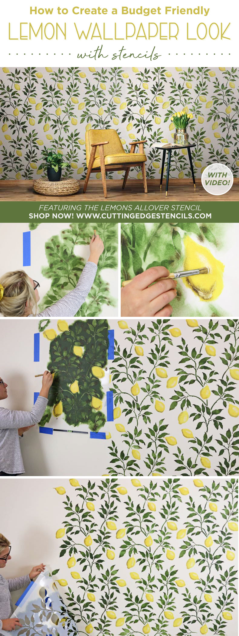 How to Create a Budget Friendly Lemon Wallpaper Look with Stencils
