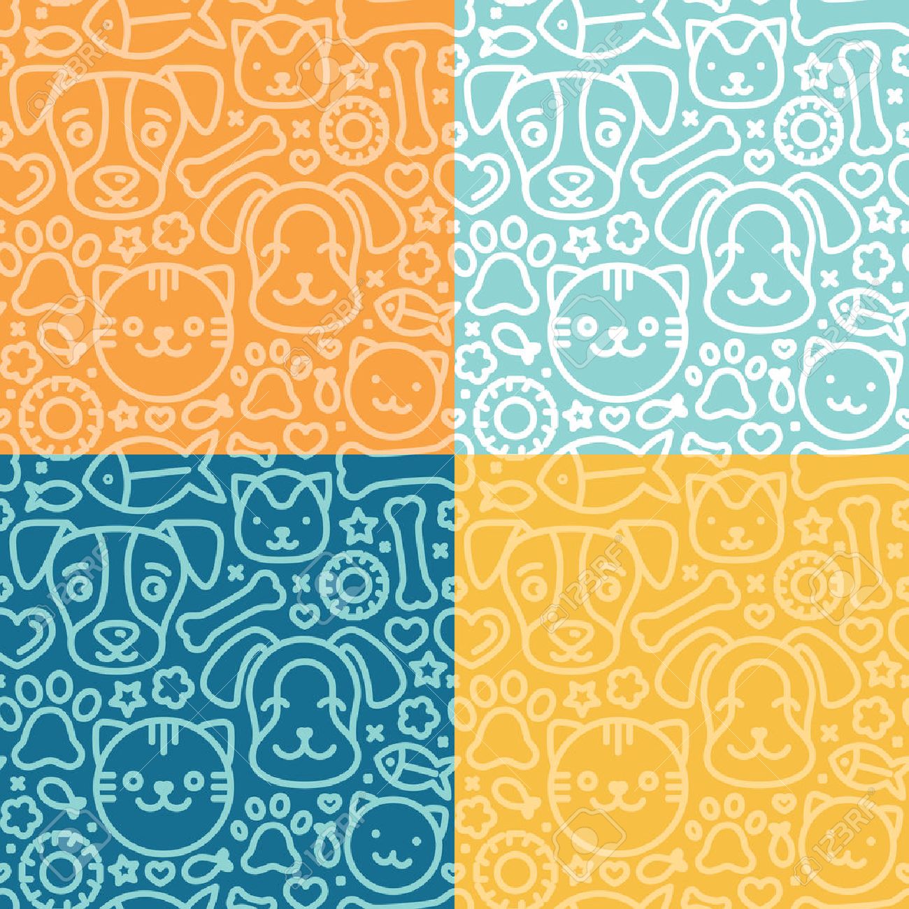 Vector Set Of Seamless Patterns And Background With Trndy Linear