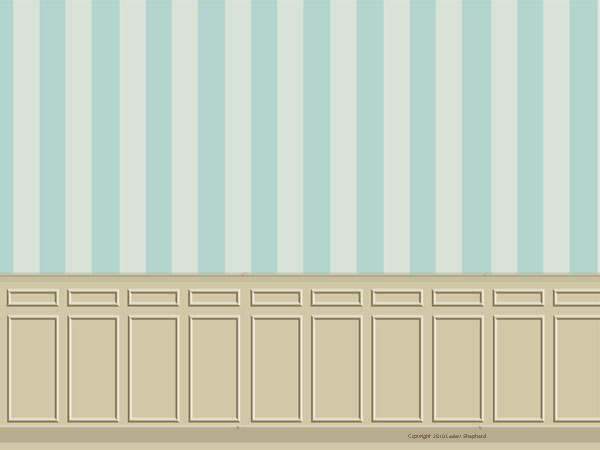 backdrop with beige wainscoting and a blue and beige striped wallpaper