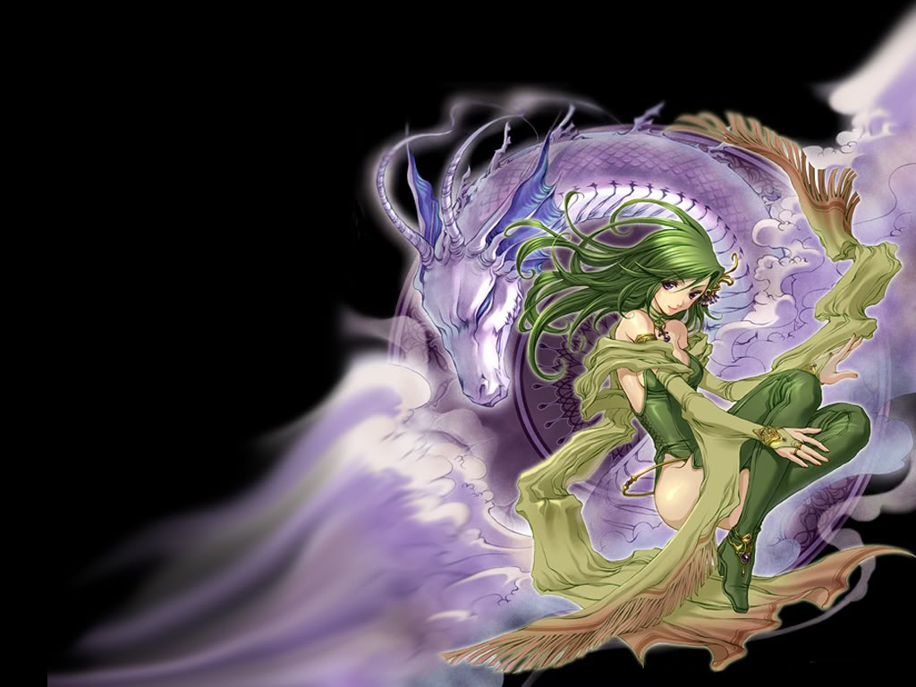 Fantasy Anime Purple Dragon Green Girl Picture By Sara