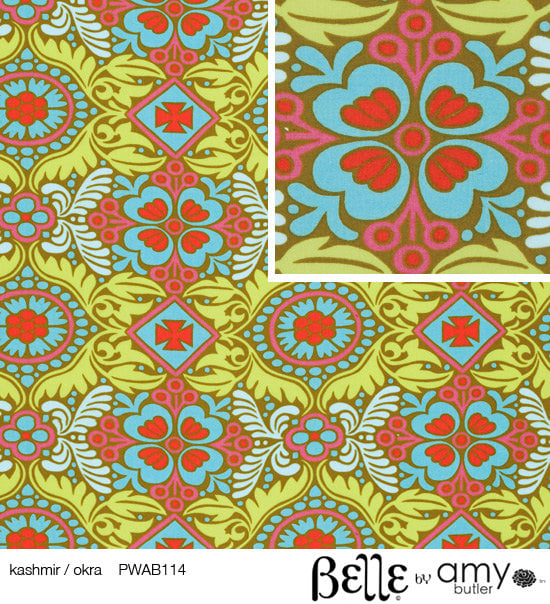 Amy Butler Belle Kashmir Okra Fabric By the by luckykaerufabric 550x604