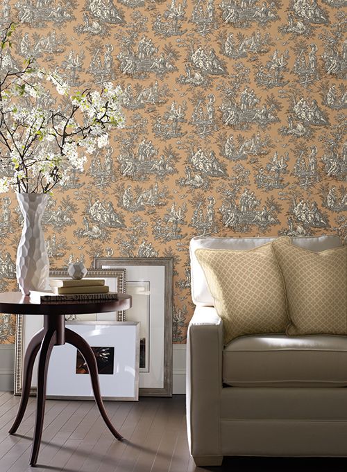 Toile Country Life Wallpaper Gold Waverly Classics