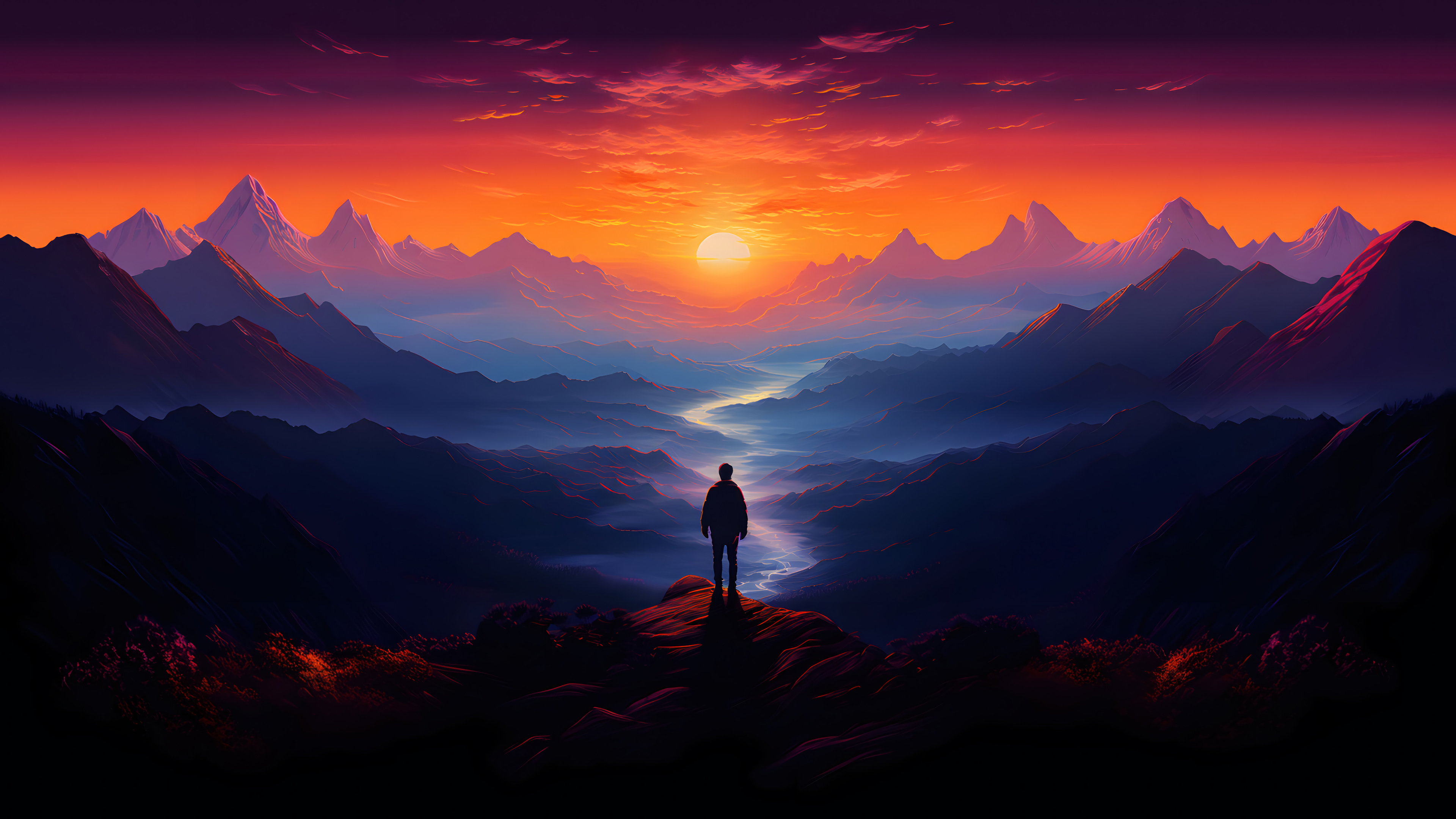 Sunset Horizon Standing Alone 4k Wallpaper