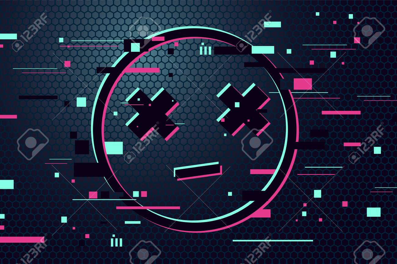 Game Over Vector Background Emoticon With Glitch Effect Gamer