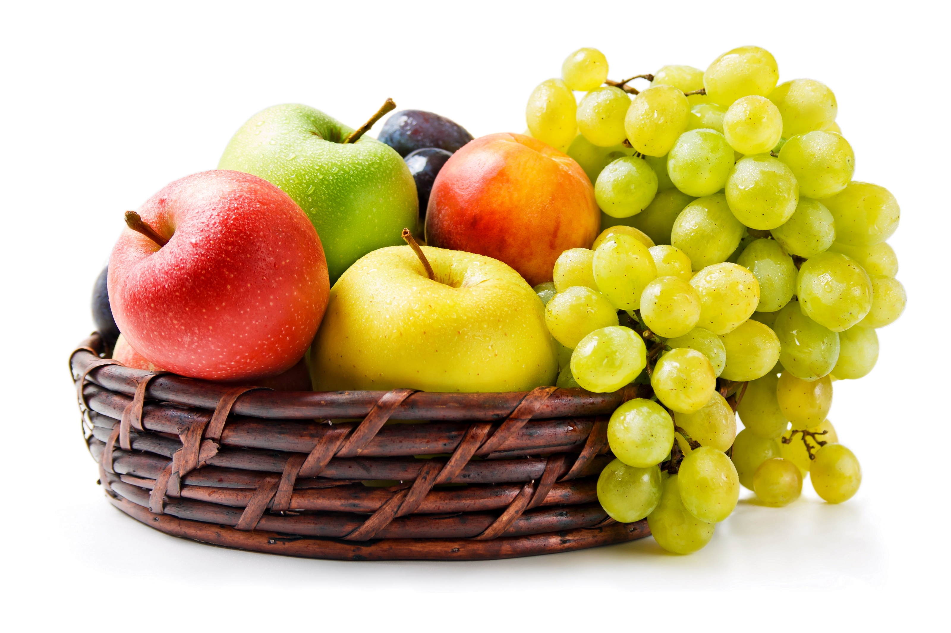Wallpaper Grapes Apples Basket Fruit HD Background
