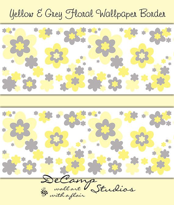 Yellow And Grey Gray Floral Wallpaper Border Wall Art Decals For Baby