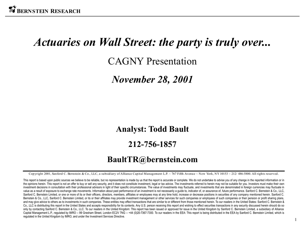 Actuaries On Wall Street The Party Is Truly Over Cagny