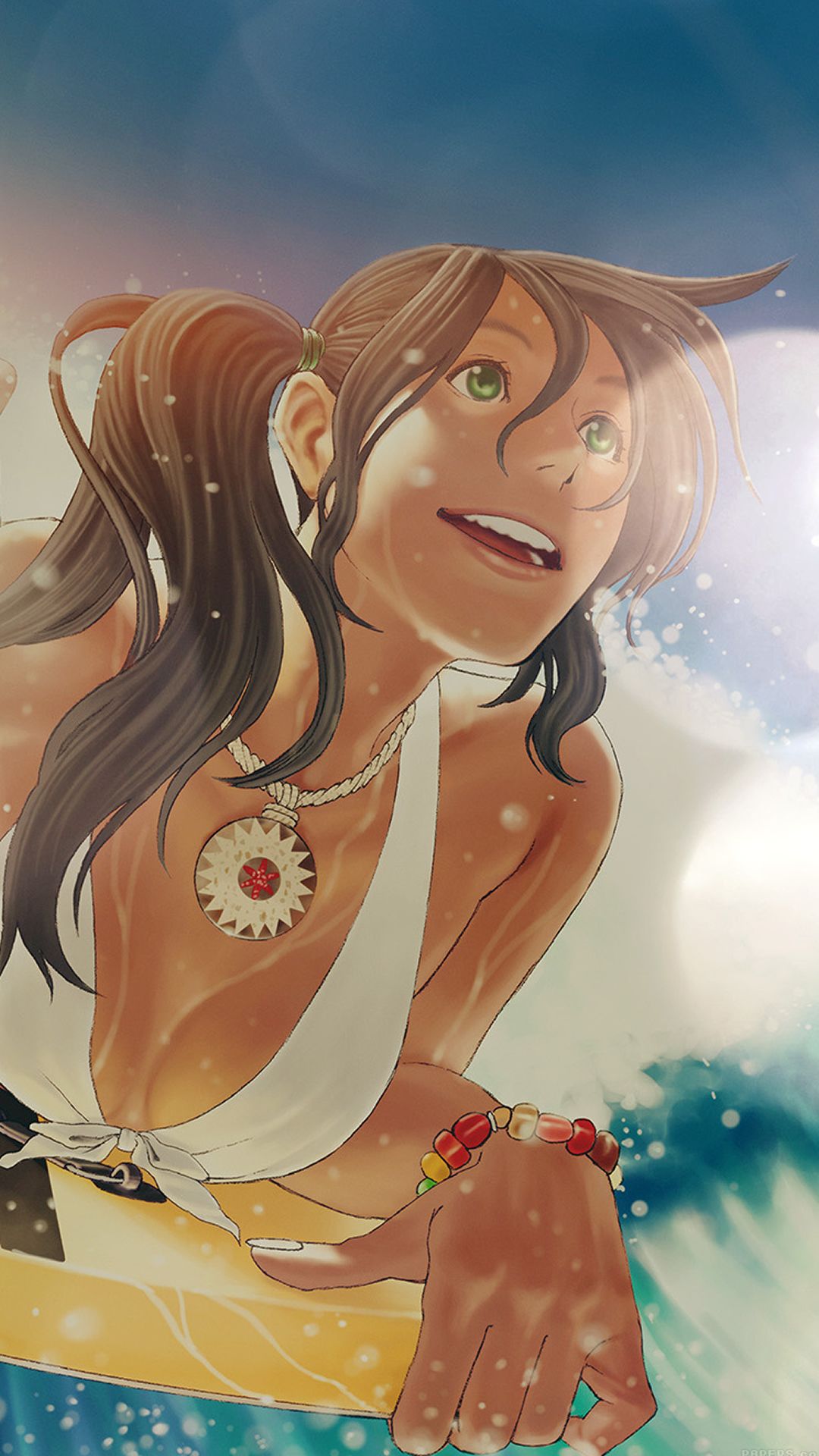 Surfing Girl Anime Flare Illust Art Sea Sports iPhone 8 Wallpapers