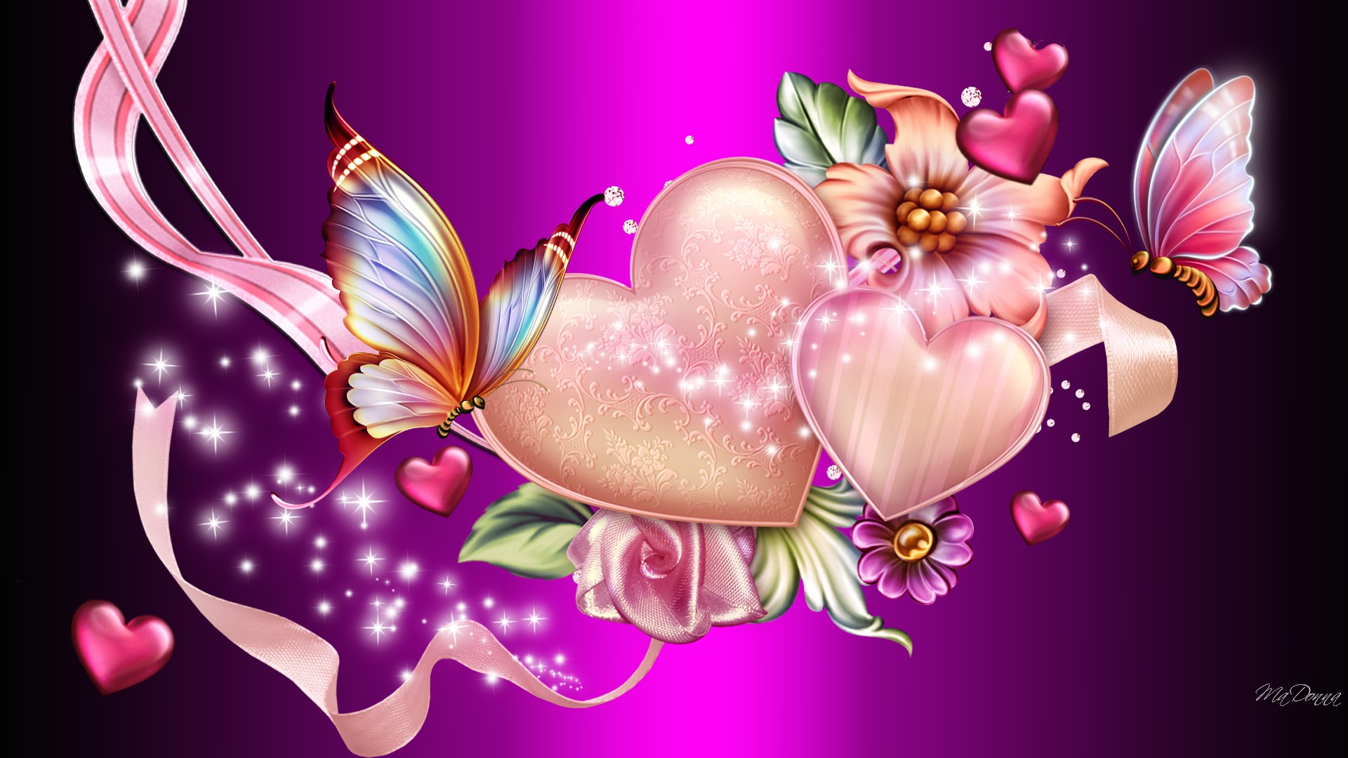 Hearts And Butterflies HD Wallpaper Background Image
