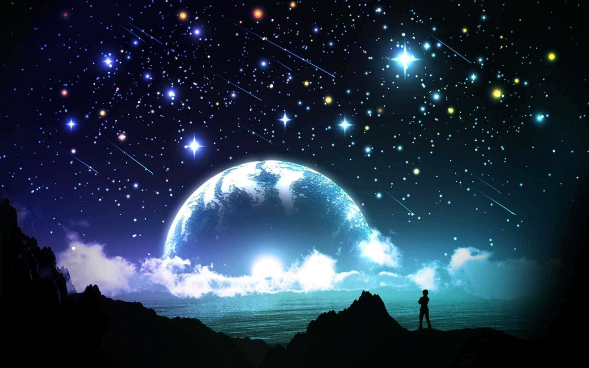 Stunning Silhouette Of The Moon And Stars Wallpaper
