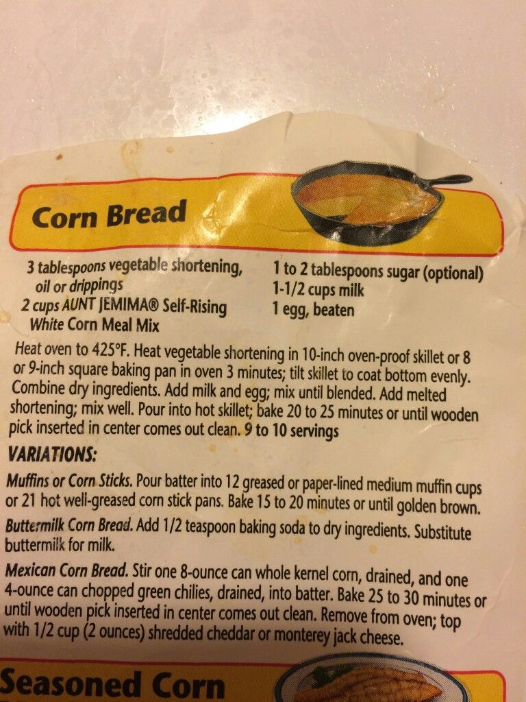 Aunt Jemima Cornbread Dressing Recipe On Bag With Image