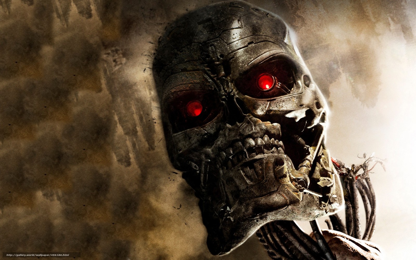 Wallpaper Terminator Robot Head Skull Desktop