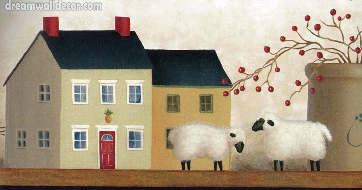 Country Sheep House Wallpaper Border
