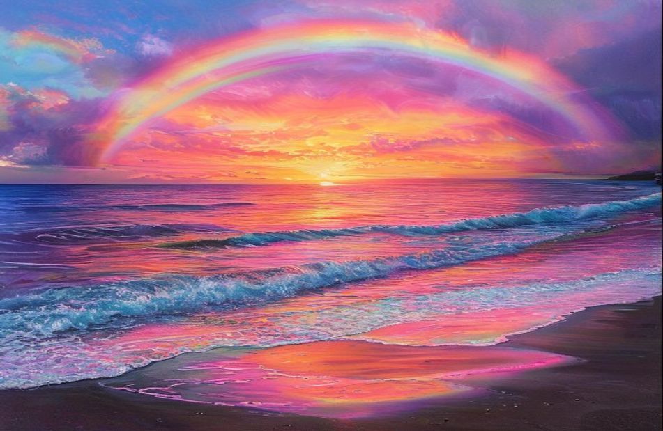 Sunset Ocean Rainbow Wallpaper