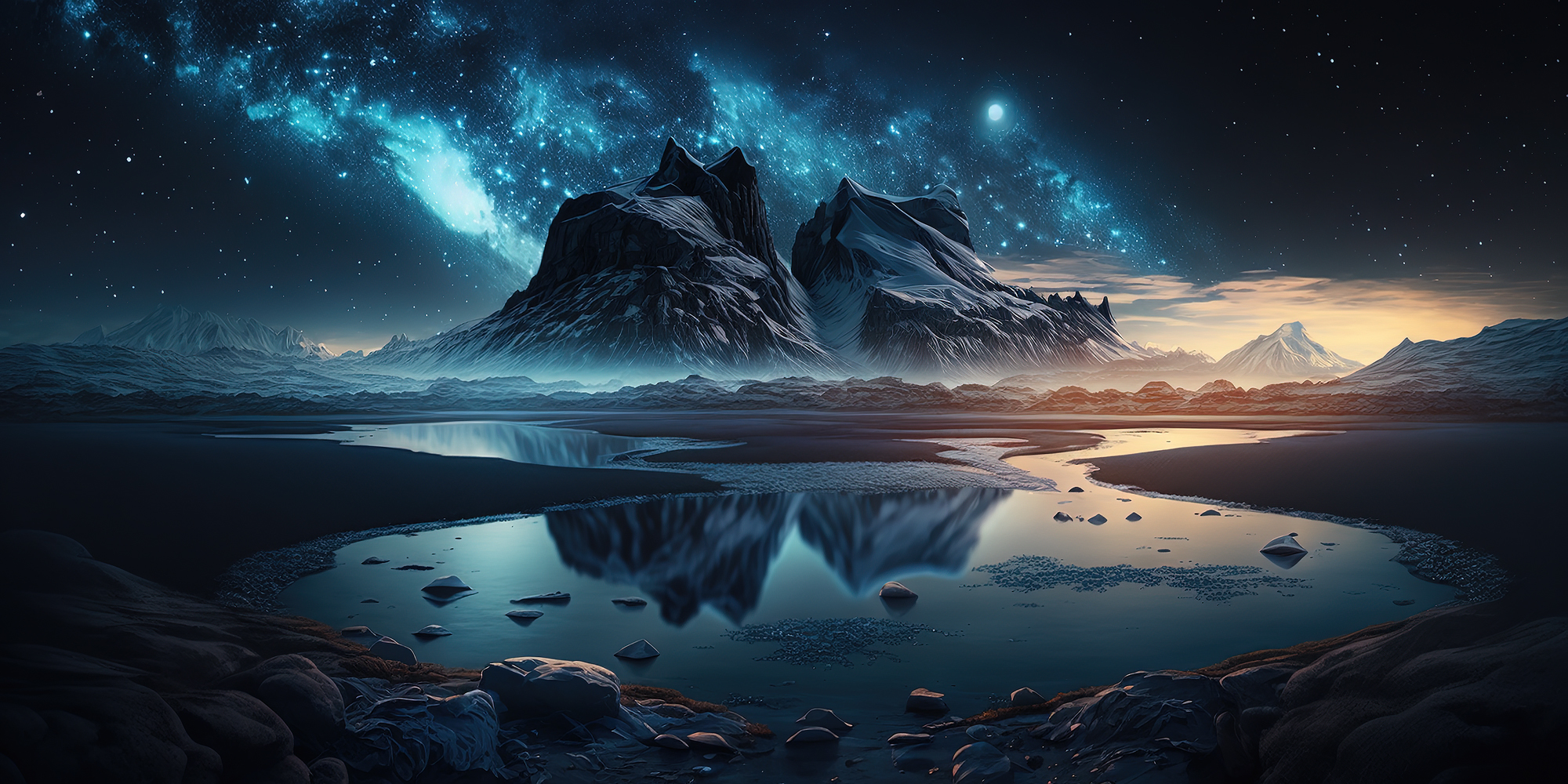 A breathtaking live wallpaper featuring a serene landscape with majestic mountains reflected in a tranquil lake under a vibrant starry night sky