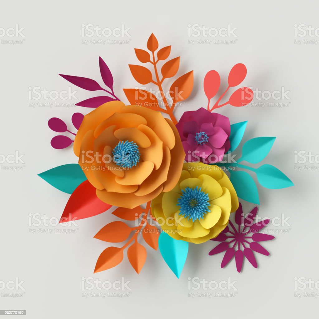 3d Render Digital Illustration Colorful Paper Flowers Wallpaper
