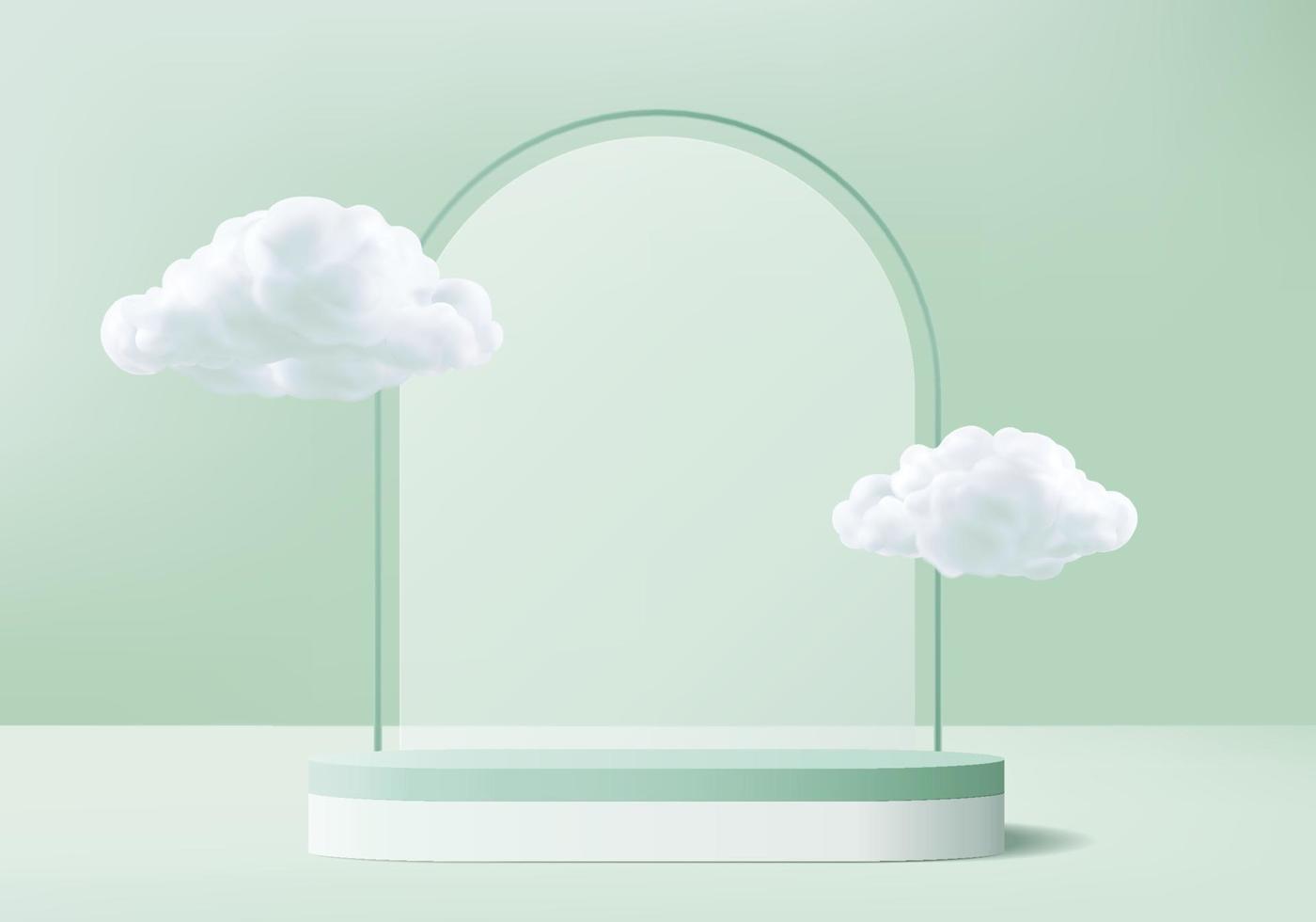 Background vector 3d green rendering with podium and minimal cloud 1400x980