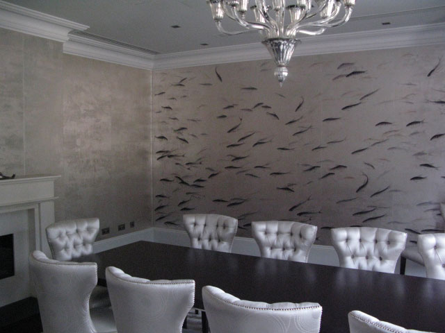 De Gournay Wallpaper Fish Fishes Design In Blue Pearl