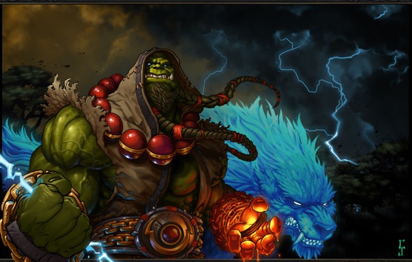 World Of Warcraft Thrall Warchief Shaman Wolf Ork Horde