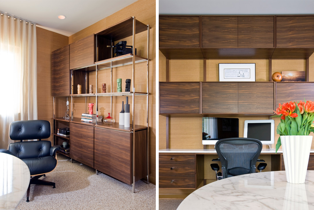 Shelves Wallpaper Ideas Office Workspace Mid Century Modern