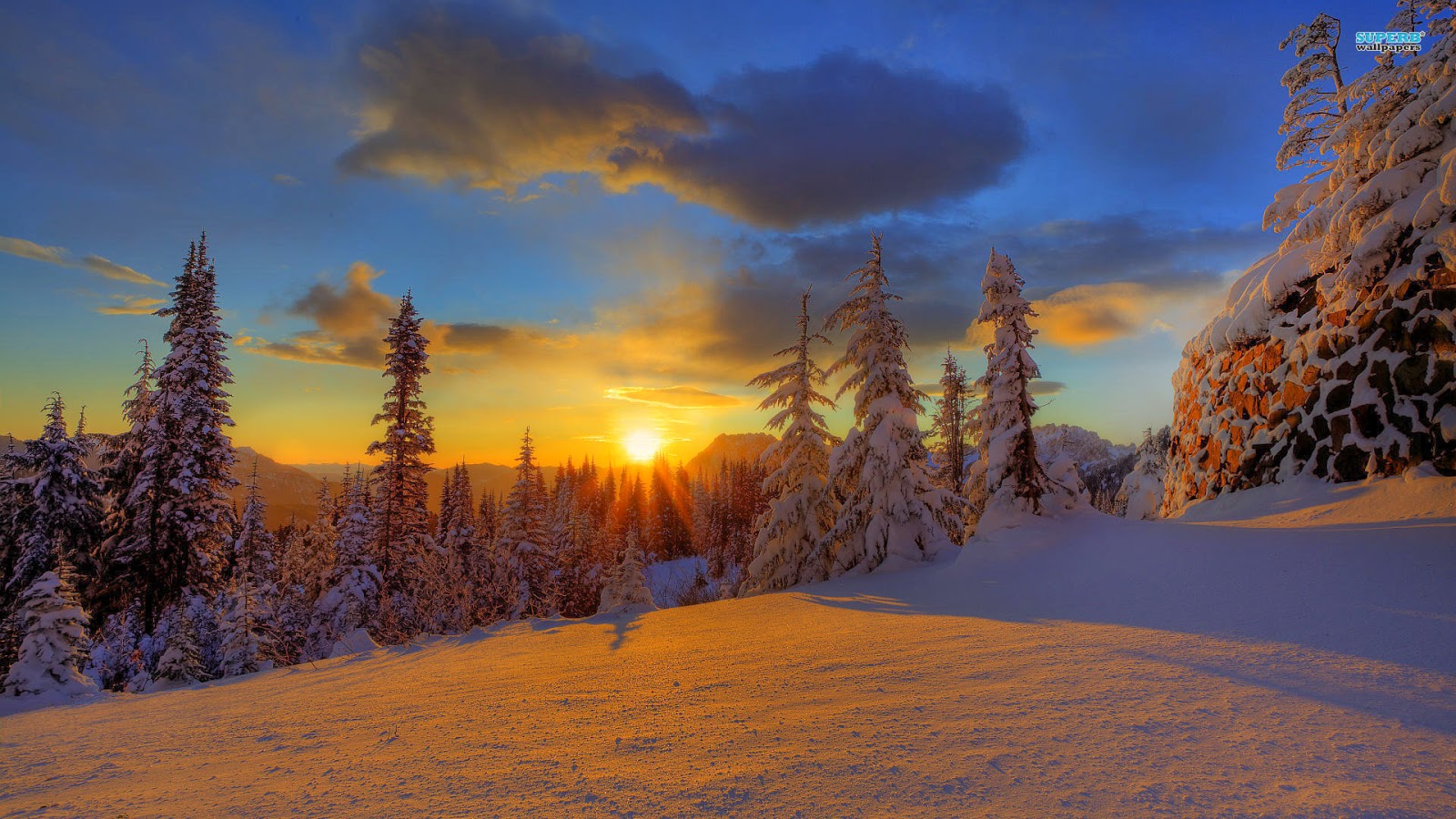 Beautiful Snowy Mountain Sunset Nature Image Wallpaper