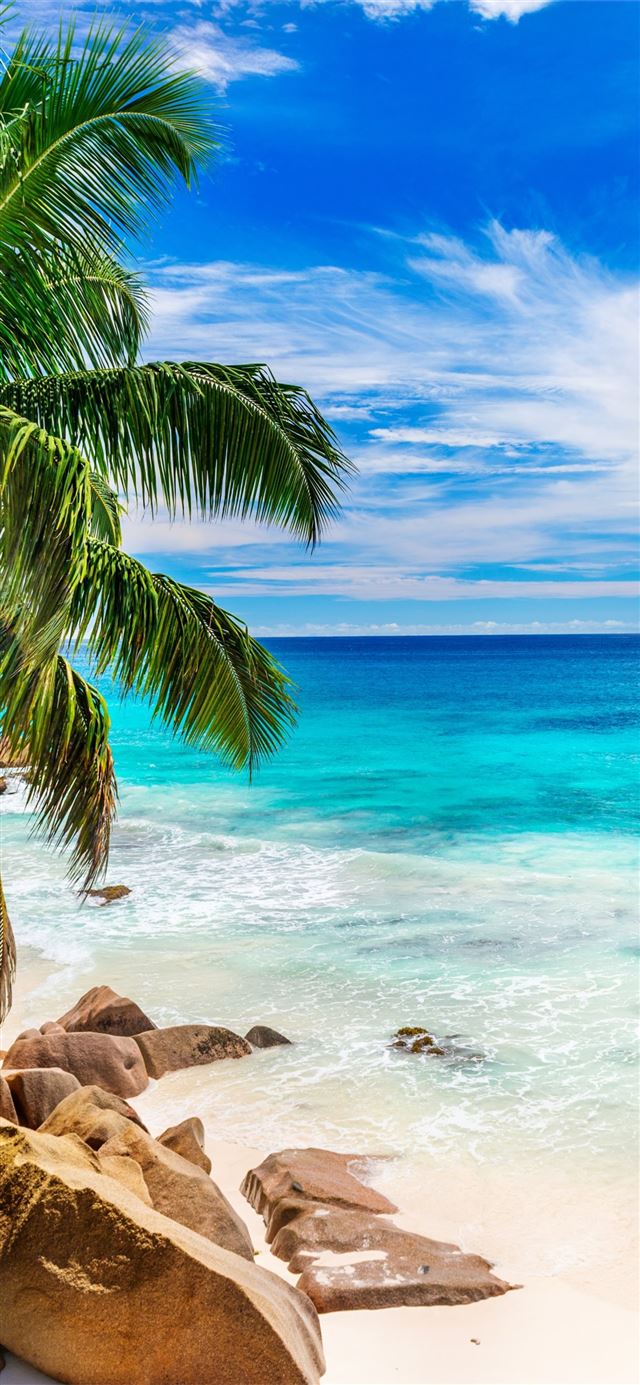 Beach In Seychelles Earth Blue Horizon Ocean iPhone