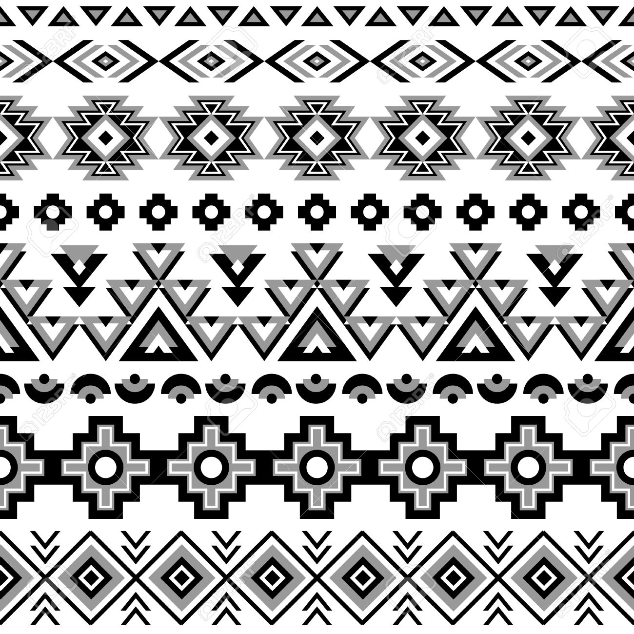 Ethnic Seamless Pattern Aztec Black White Background Tribal
