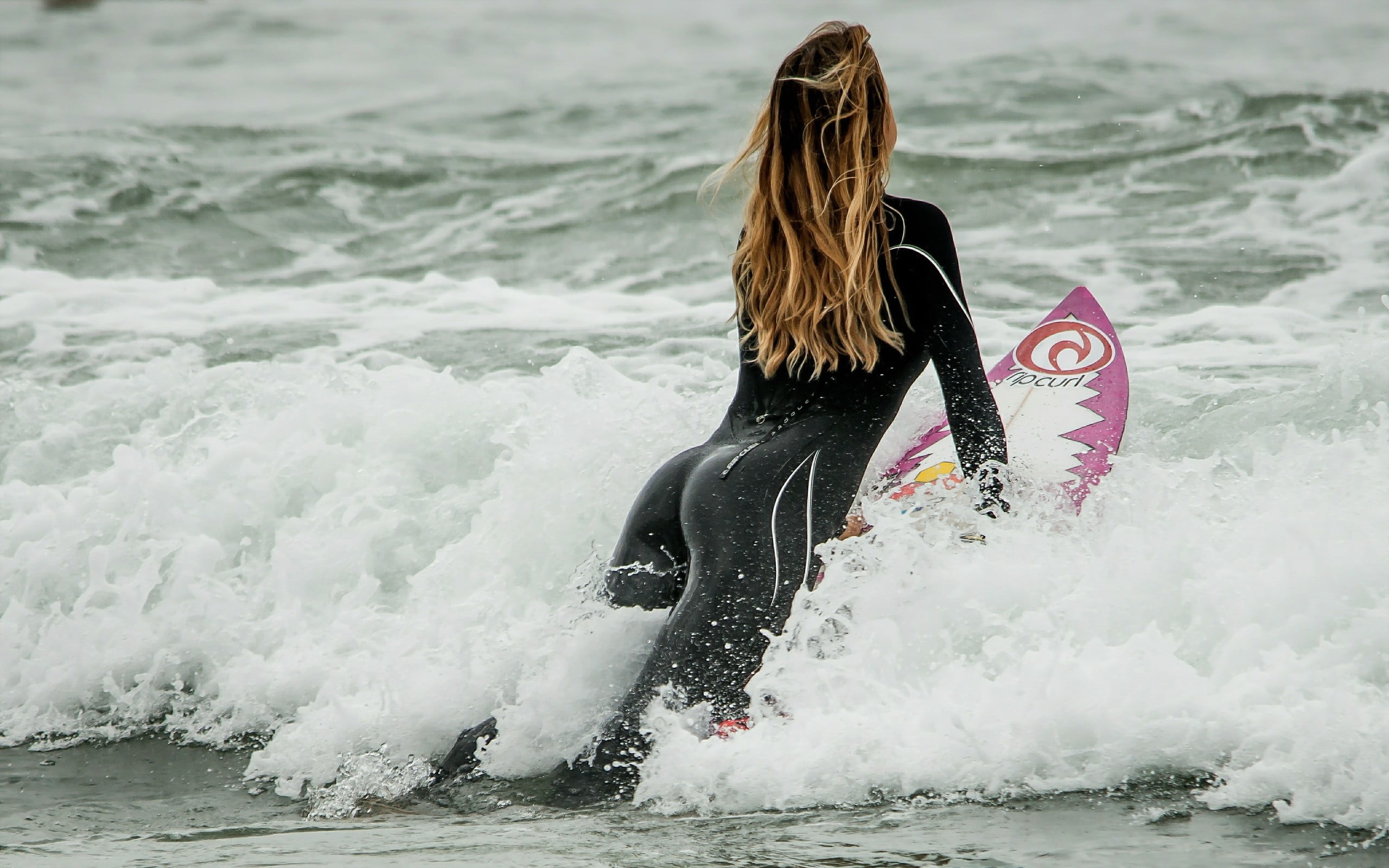 Women S Black Body Suit Sports Surfers Surfboards HD