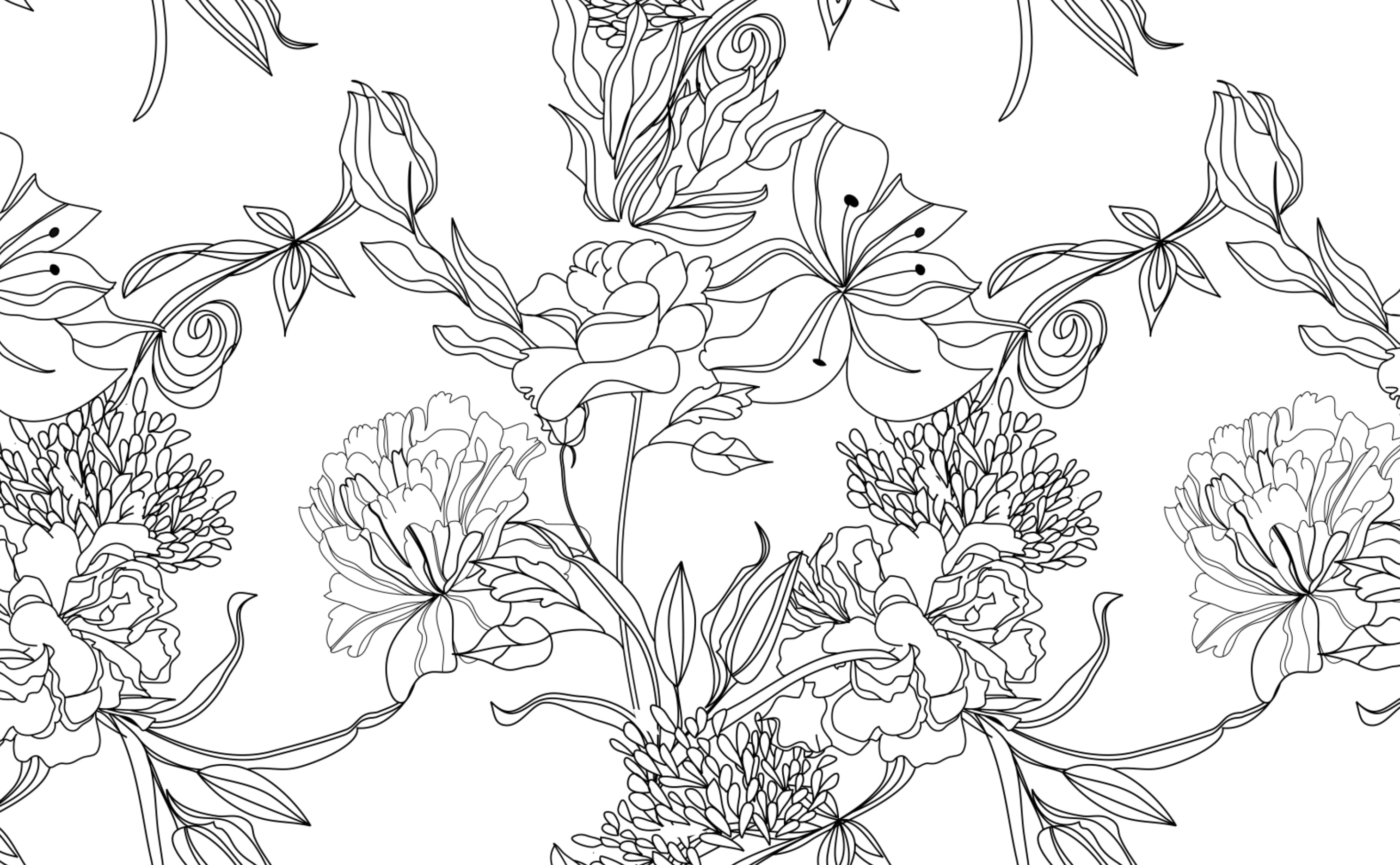 Black And White Floral Pattern Wallpaper For Walls Sketch