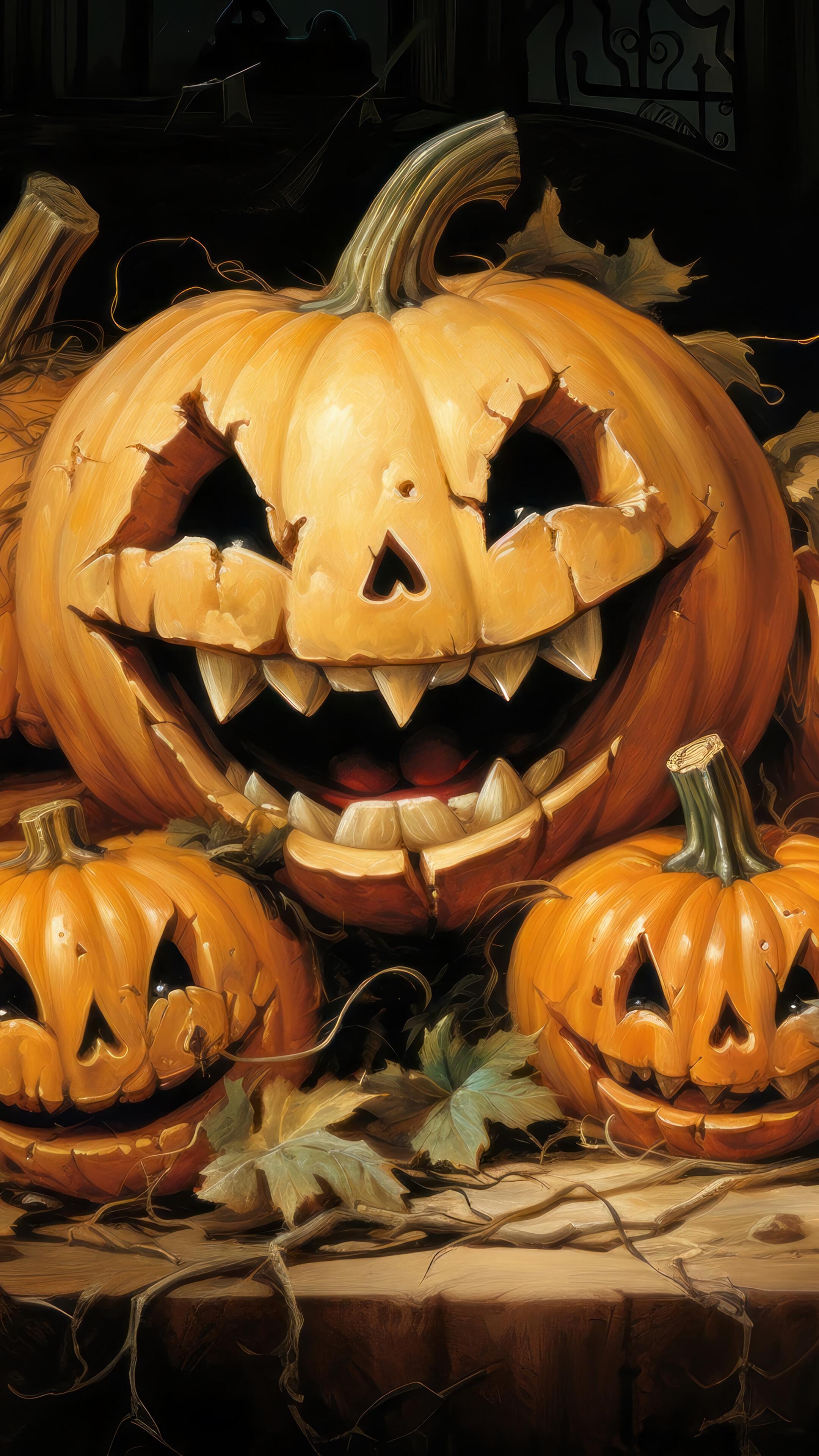 Halloween Pumpkin Scary Smile 4K Wallpaper iPhone HD Phone 841m