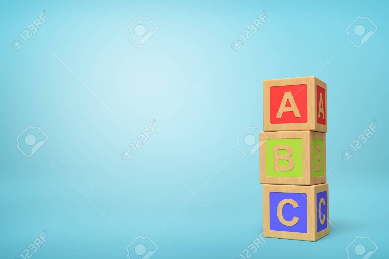 3d Rendering Of Alphabet Toy Blocks On Blue Background Digital
