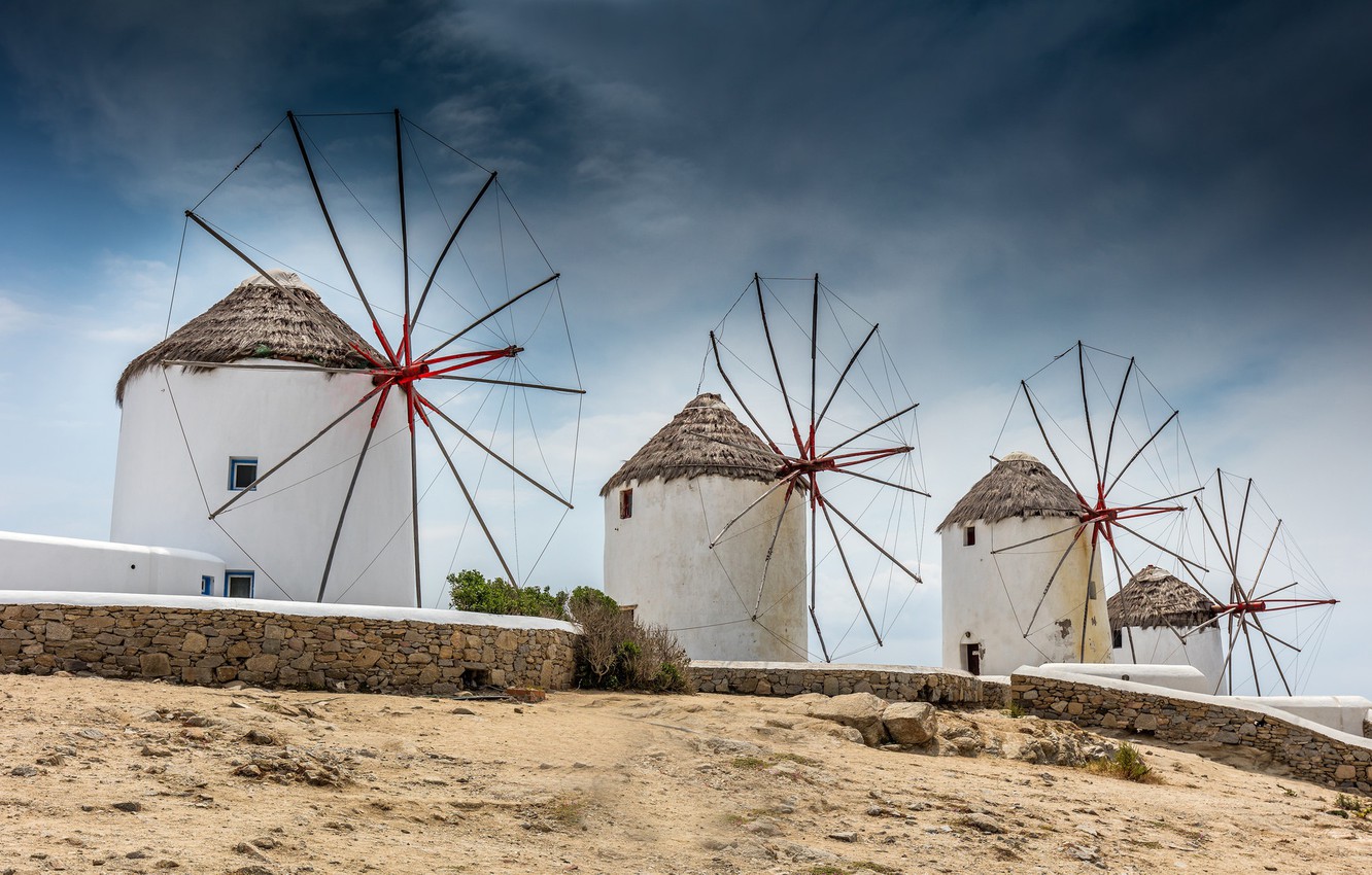 Wallpaper Greece Windmills Mill Mykonos Image For Desktop