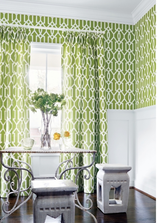 Wallpaper Green And White Lattice Trellis