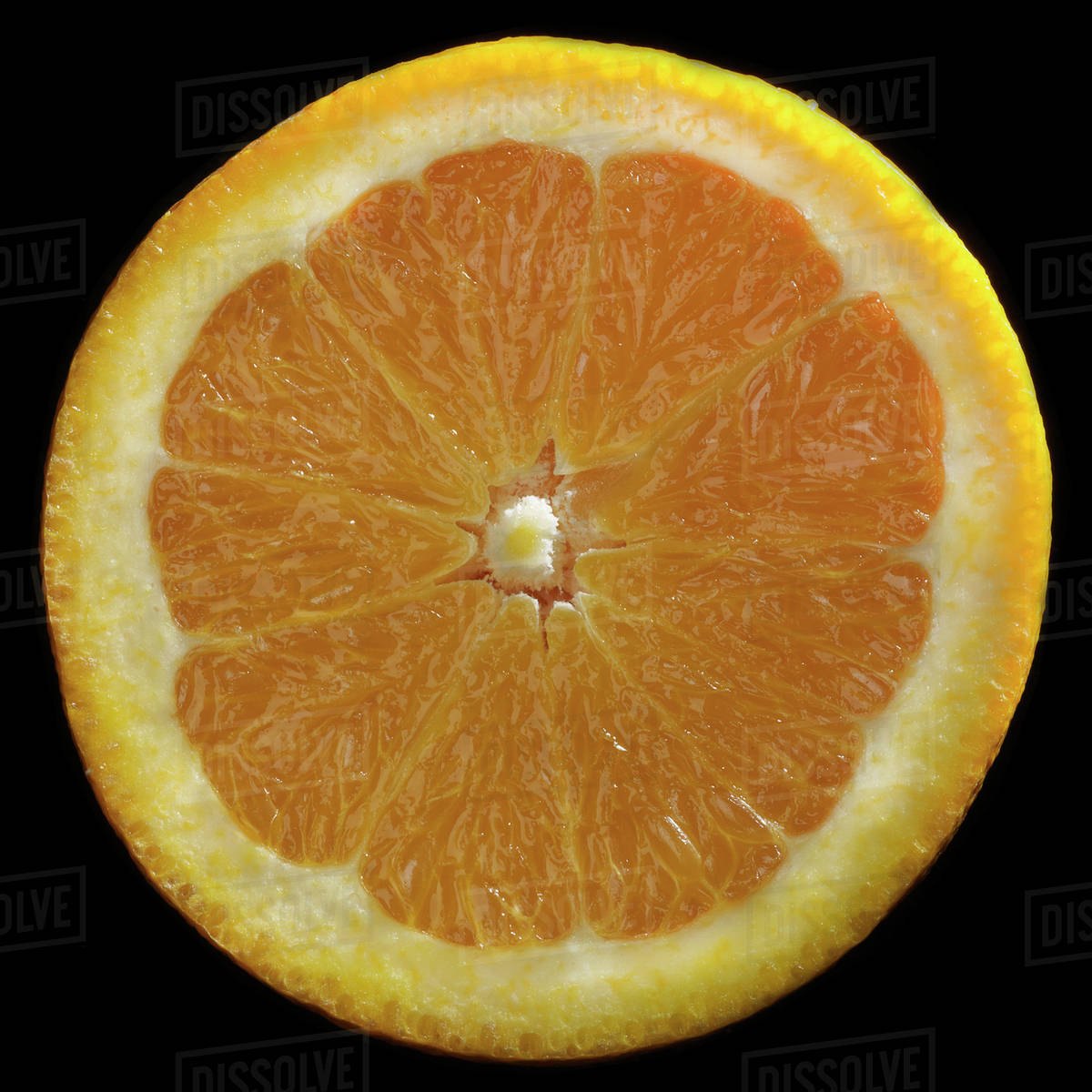 Orange Cut In Half On Black Background Stock Photo Dissolve