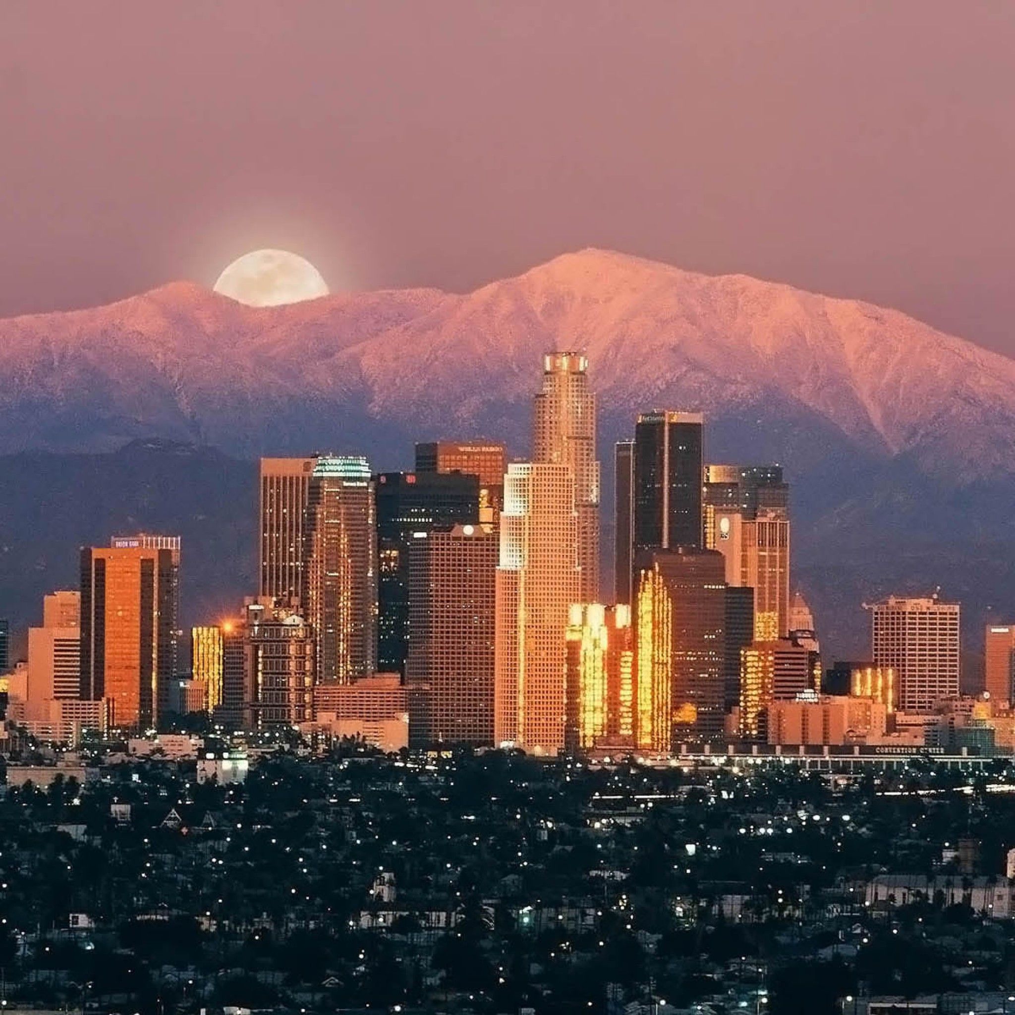 Los Angeles City Moon At Night Background HD Wallpaper