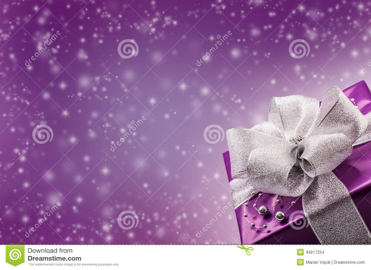 Valentine S Purple Gift With Silver Ribbon Abstract Background