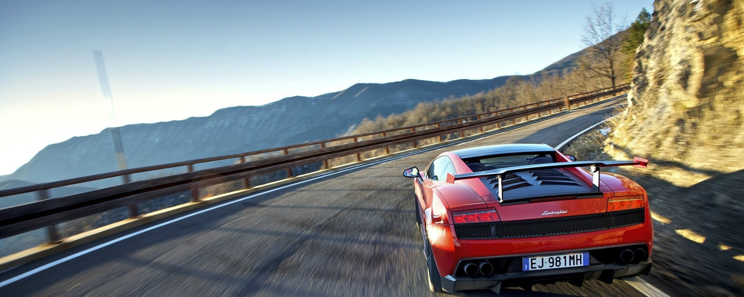 Free download Wallpaper 2560x1024 Red Traffic Sports car Lamborghini