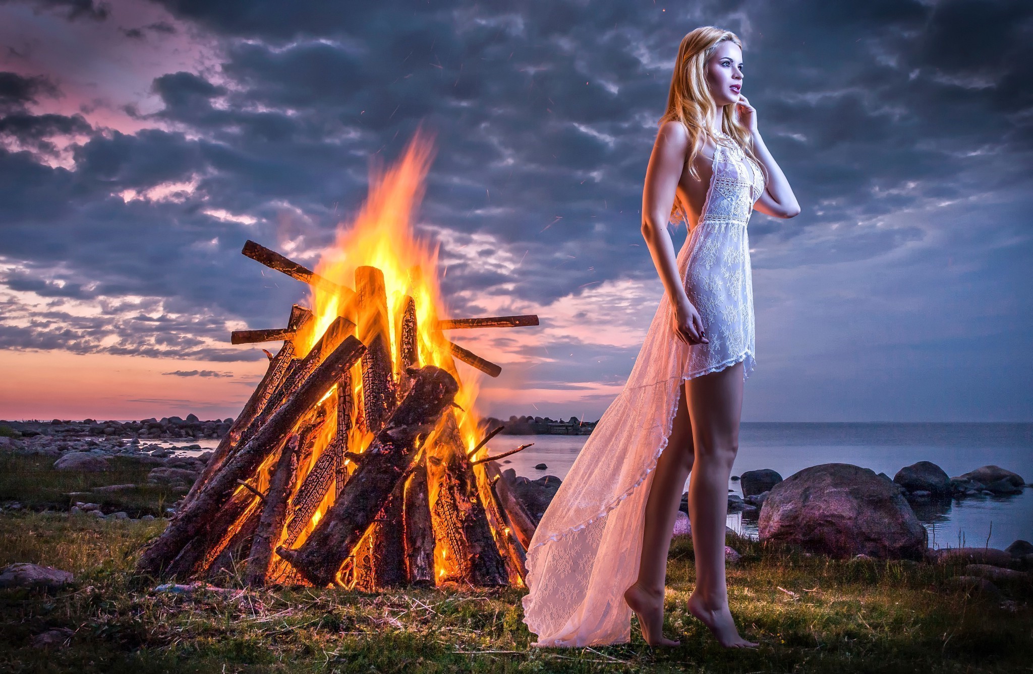 Alone Girl Standing Near Fire Wallpaper HD Girls 4k Image