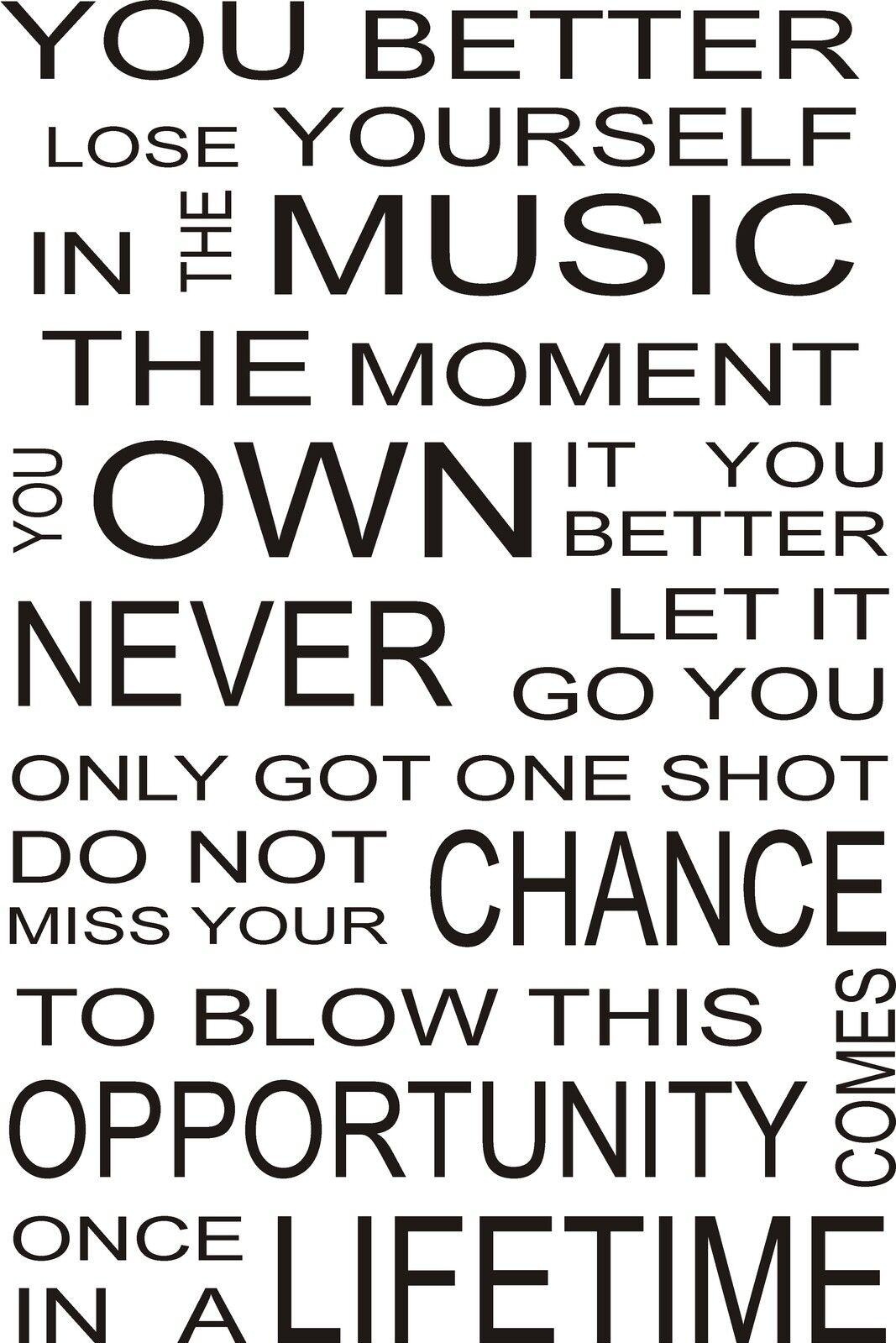 Eminem Lose Yourself Music Artist Wall Art Lyrics Quote Sticker