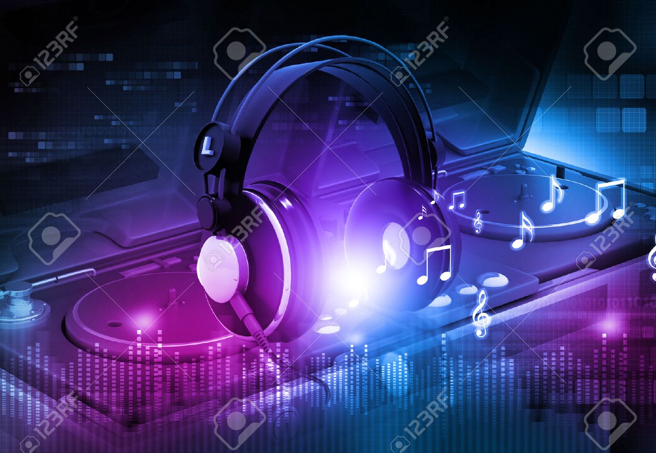 Dj Mixer With Headphones Party Background Stock Photo Picture