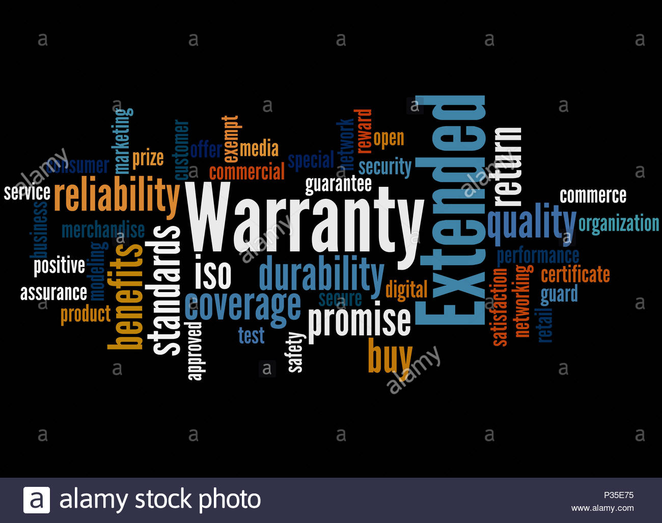 Extended Warranty Word Cloud Concept On Black Background Stock