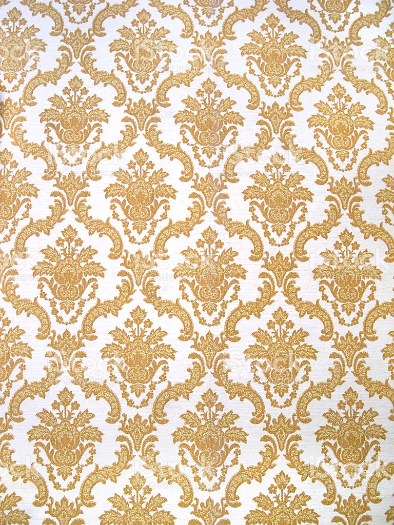 Gold And White Floral Patterned Wallpaper Background Stock