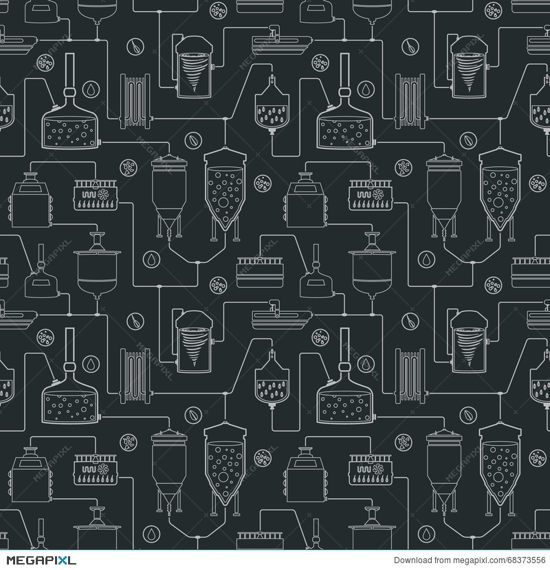 Seamless Background With Beer Brewing Process Illustration
