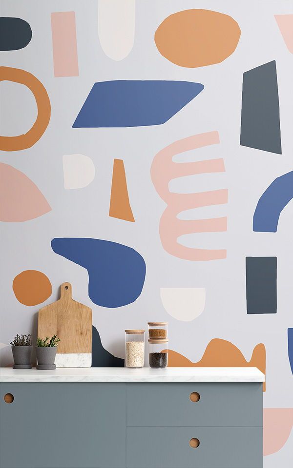 Blue And Brown Rustic Abstract Shapes Wallpaper Mural In