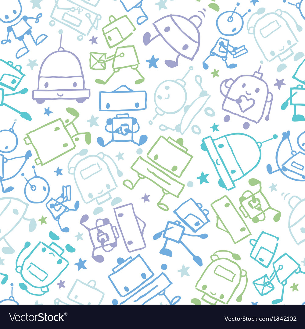 Fun Doodle Robots Seamless Pattern Background Vector Image