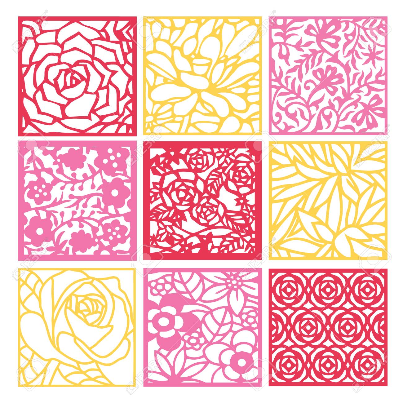 An Illustration Of Different Floral Fretwork Lattice Background