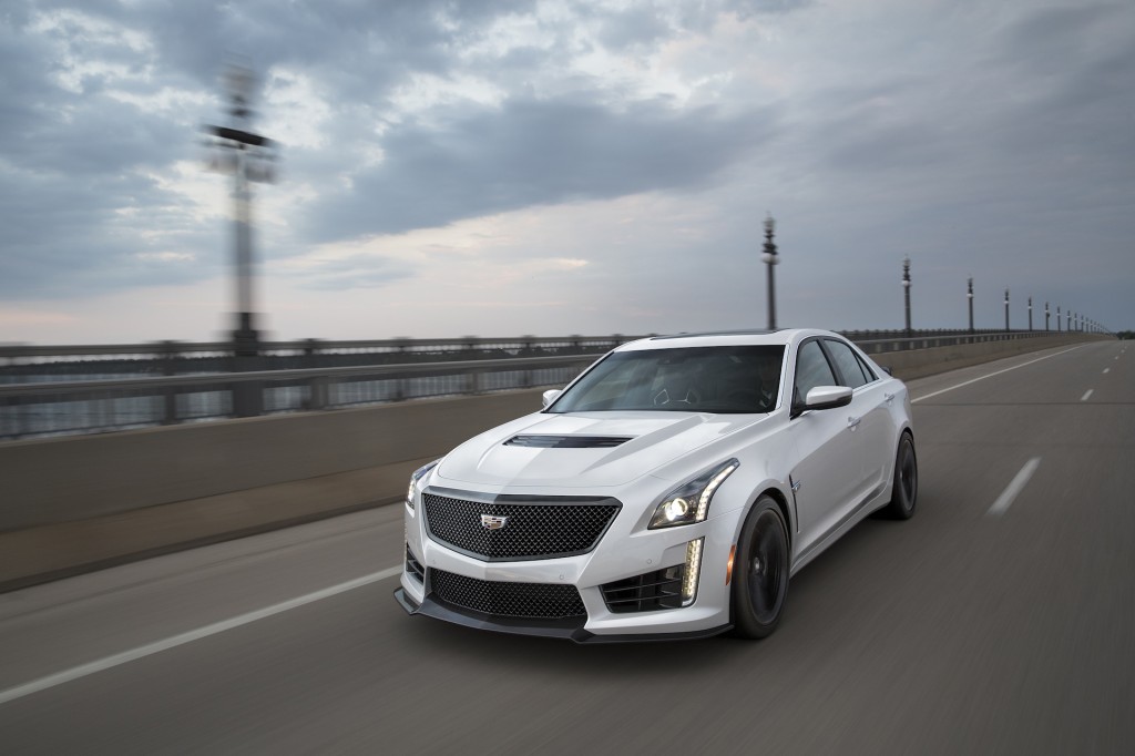  Cadillac CTS V white color on road led headlights on hd