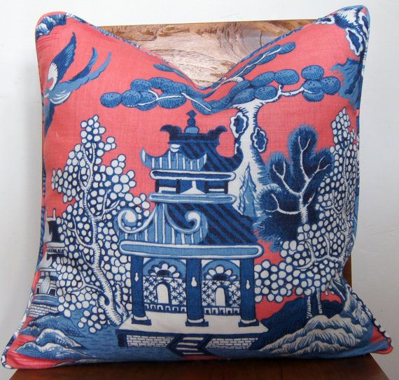 Lee Jofa Designer Pillow Cover Coral And Blue Size The Willow